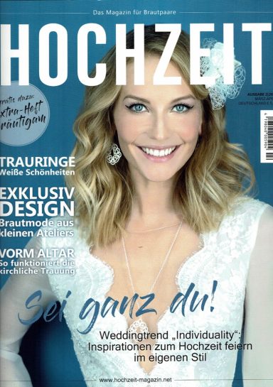 Cover eines Hochzeitsmagazins mit lächelnder Frau und dem Titel "Hochzeit".